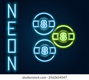 Glowing neon line Billiard pool snooker ball with number 8 icon isolated on black background. Colorful outline concept. Vector