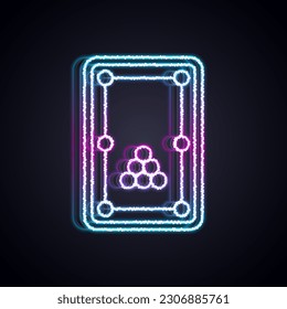 Glowing neon line Billiard table icon isolated on black background. Pool table.  Vector