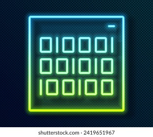 Glowing neon line Binary code icon isolated on black background.  Vector
