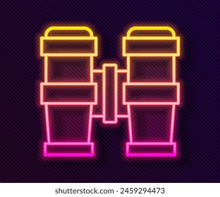 Glowing neon line Binoculars icon isolated on black background. Find software sign. Spy equipment symbol.  Vector