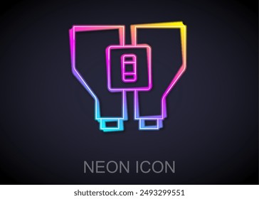 Glowing neon line Binoculars icon isolated on black background. Find software sign. Spy equipment symbol.  Vector