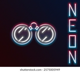 Glowing neon line Binoculars icon isolated on black background. Find software sign. Spy equipment symbol. Colorful outline concept. Vector Illustration