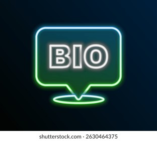 Glowing neon line Bio green healthy food icon isolated on black background. Organic product. Healthy food sticker. Colorful outline concept. Vector