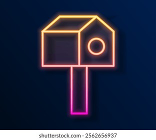 Glowing neon line Bird house icon isolated on black background. Nesting box birdhouse, homemade building for birds.  Vector