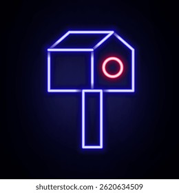 Glowing neon line Bird house icon isolated on brick wall background. Nesting box birdhouse, homemade building for birds. Colorful outline concept. Vector