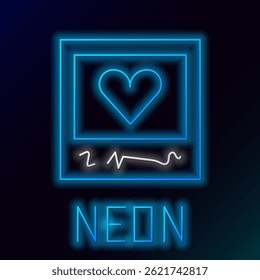 Glowing neon line Blanks photo frames and hearts icon isolated on black background. Valentines Day symbol. Colorful outline concept. Vector