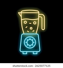 Glowing neon line blender icon isolated on black background, kitchen appliance symbol