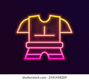 Glowing neon line Body armor icon isolated on black background.  Vector