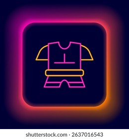 Glowing neon line Body armor icon isolated on black background. Colorful outline concept. Vector