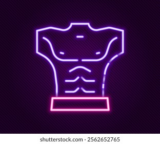 Glowing neon line Bodybuilder showing his muscles icon isolated on black background. Fit fitness strength health hobby concept. Colorful outline concept. Vector