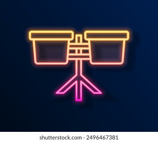 Glowing neon line Bongo drum icon isolated on black background. Musical instrument symbol.  Vector