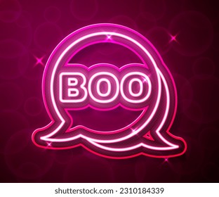 Glowing neon line Boo speech bubble icon isolated on red background. Happy Halloween party.  Vector