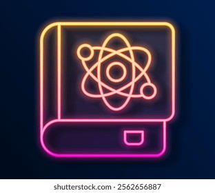 Glowing neon line Book about physics icon isolated on black background.  Vector