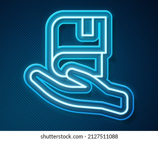 Glowing neon line Book donation icon isolated on blue background.  Vector