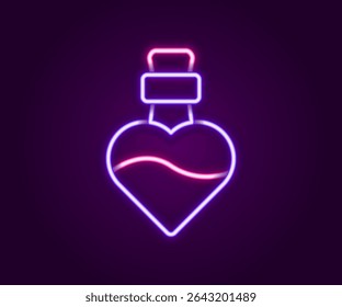 Glowing neon line Bottle with love potion icon isolated on black background. Happy Valentines day. Colorful outline concept. Vector