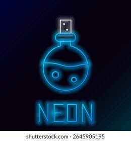 Glowing neon line Bottle with love potion icon isolated on black background. Valentines day symbol. Colorful outline concept. Vector