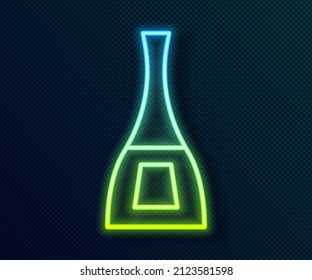 Glowing neon line Bottle of nail polish icon isolated on black background.  Vector