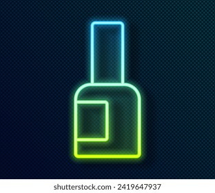 Glowing neon line Bottle of nail polish icon isolated on black background.  Vector
