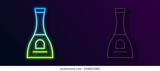 Linha de néon brilhante Garrafa de unha ícone de esmalte isolado no fundo preto.  Vetor