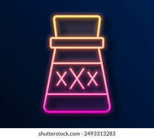 Glowing neon line Bottle with potion icon isolated on black background. Flask with magic potion. Happy Halloween party.  Vector