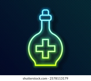 Glowing neon line Bottle with potion icon isolated on black background. Flask with magic potion. Happy Halloween party.  Vector