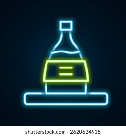 Glowing neon line Bottle of sake icon isolated on black background. Colorful outline concept. Vector