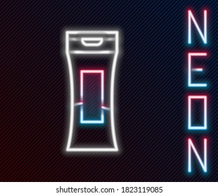 Glowing neon line Bottle of shampoo icon isolated on black background. Colorful outline concept. Vector Illustration
