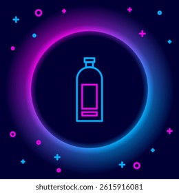 Glowing neon line Bottle of shampoo icon isolated on black background. Colorful outline concept. Vector