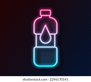 Glowing neon line Bottle of water icon isolated on black background. Soda aqua drink sign.  Vector