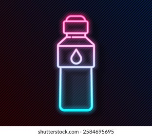 Glowing neon line Bottle of water icon isolated on black background. Soda aqua drink sign.  Vector Illustration