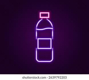 Glowing neon line Bottle of water icon isolated on black background. Soda aqua drink sign. Colorful outline concept. Vector