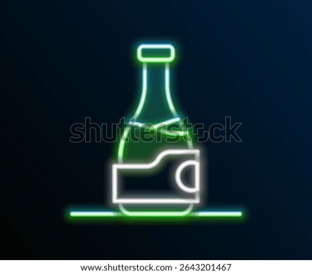 Glowing neon line Bottle of wine icon isolated on black background. Colorful outline concept. Vector
