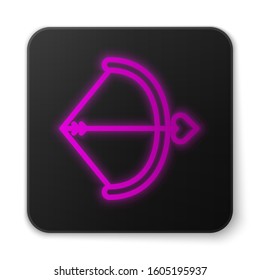 Glowing neon line Bow and arrow icon isolated on white background. Cupid symbol. Love sign. Valentines day concept. Black square button. Vector Illustration