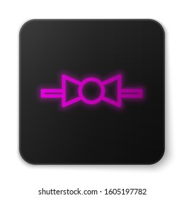 Glowing neon line Bow tie icon isolated on white background. Black square button. Vector Illustration
