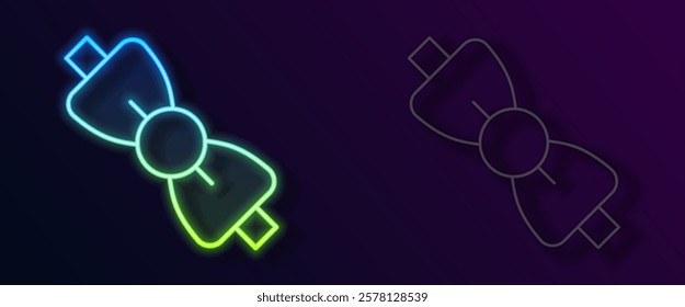 Glowing neon line Bow tie icon isolated on black background.  Vector
