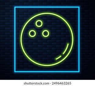 Glowing neon line Bowling ball icon isolated on brick wall background. Sport equipment.  Vector Illustration