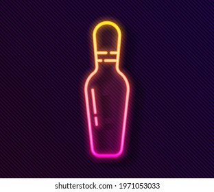 Glowing neon line Bowling pin icon isolated on black background.  Vector Illustration