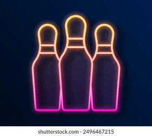 Glowing neon line Bowling pin icon isolated on black background. Juggling clubs, circus skittles.  Vector