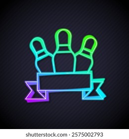 Glowing neon line Bowling pin icon isolated on black background.  Vector