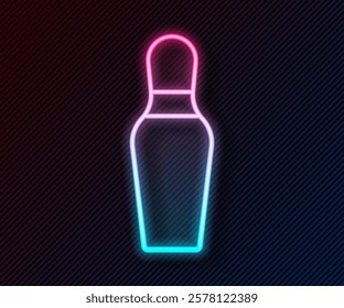 Glowing neon line Bowling pin icon isolated on black background.  Vector