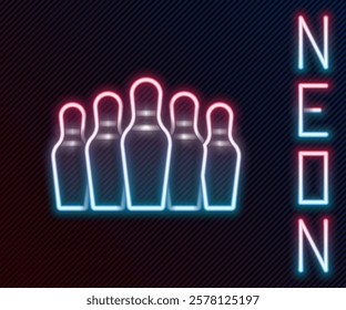 Glowing neon line Bowling pin icon isolated on black background. Colorful outline concept. Vector