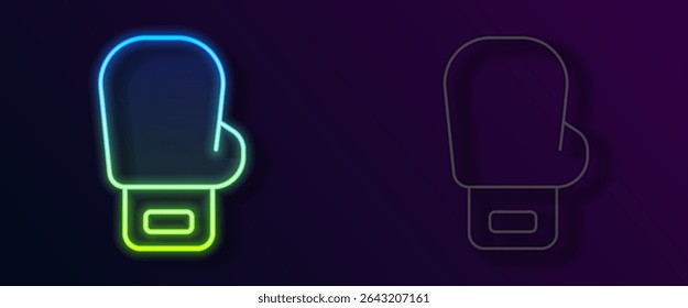 Glowing neon line Boxing glove icon isolated on black background.  Vector