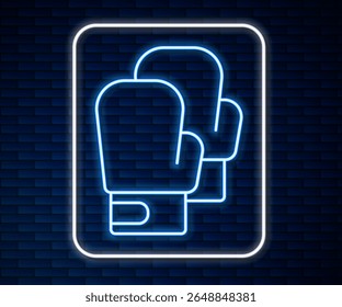 Glowing neon line Boxing glove icon isolated on brick wall background.  Vector