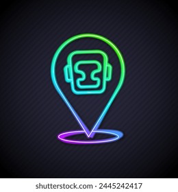 Glowing neon line Boxing helmet icon isolated on black background.  Vector