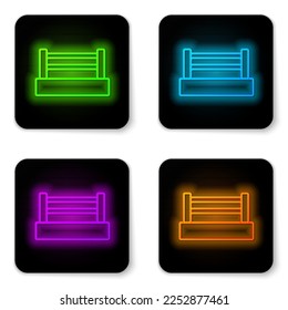 Glowing neon line Boxing ring icon isolated on white background. Black square button. Vector