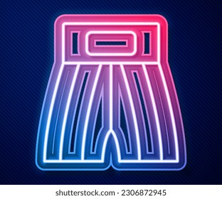 Glowing neon line Boxing short icon isolated on blue background.  Vector
