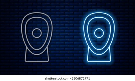 Glowing neon line Boxing training paws icon isolated on brick wall background.  Vector