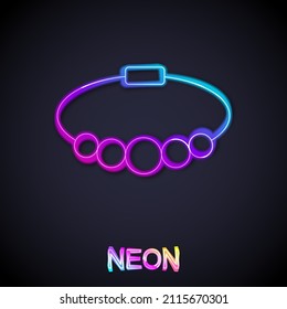 Glowing neon line Bracelet jewelry icon isolated on black background. Bangle sign.  Vector