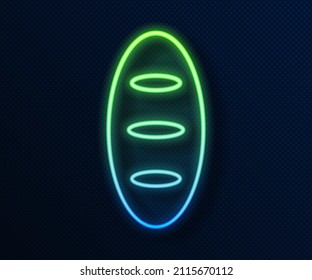Glowing neon line Bread loaf icon isolated on blue background.  Vector