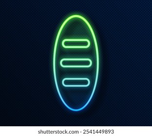 Glowing neon line Bread loaf icon isolated on blue background.  Vector